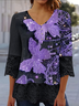 Women Floral Three Quarter Sleeve Blouse Spring/Fall V Neck Daily Casual Top