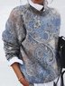 Women's Spring/Fall Ethnic Casual Long Sleeve Crew Neck Yarn/Wool Yarn Blouse