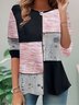 Women Geometric Long Sleeve Tee T-shirt Crew Neck Casual Spring/Fall Top