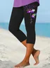 Women's Floral Elastic Waist Casual Summer Capris Leggings