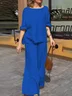 Women's Cotton Plain Daily Going Out Two Piece Set Half Sleeve Casual Summer Top With Pants Matching Set