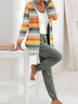 Women's Striped Daily Going Out Two Piece Set Long Sleeve Casual Spring/Fall Coat With Pants Matching Set