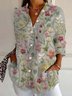 Women's Long Sleeve Shirt Spring/Fall Floral Shirt Collar Daily Going Out Casual Top