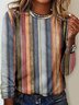 Women's Abstract Stripes Long Sleeve Tee T-shirt Crew Neck Casual Spring/Fall Top