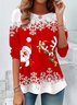 Women's Long Sleeve Tee T-shirt Spring/Fall Christmas Printing Jersey Crew Neck Holiday Going Out Vintage Top