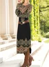 Women's Long Sleeve Spring/Fall Ethnic Dress Crew Neck Daily Going Out Casual Maxi H-Line T-Shirt Dress