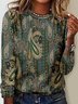 Women's Long Sleeve Tee T-shirt Spring/Fall Ethnic Jersey Crew Neck Daily Going Out Vintage Top