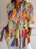 Women's Floral Long Sleeve Shirt Spring/Fall Striped Shirt Collar Daily Going Out Casual Top