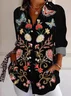 Women Ethnic Long Sleeve Shirt Spring/Fall Shirt Collar Daily Vintage Top