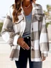 Women's Winter Outerwear Fluff/Granular Fleece Fabric Casual Buttoned Plaid Long Sleeve Shawl Collar Fleece Coat