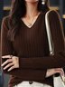 Women's Spring/Fall Plain Casual Long Sleeve V Neck Yarn/Wool Yarn Sweater