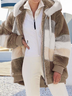 Women's Spring/Fall Outerwear Casual Fluff/Granular Fleece Fabric Color Block Long Sleeve Hoodie Jacket