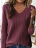 Women's Spring/Fall Plain Casual Long Sleeve V Neck Yarn/Wool Yarn Sweater
