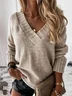 Women's Spring/Fall Plain Casual Long Sleeve V Neck Yarn/Wool Yarn Sweater