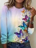 Women's Butterfly Long Sleeve Tee T-shirt Crew Neck Casual Spring/Fall Top
