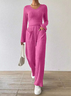 Women Plain Zipper Two-Piece Set Daily Long Sleeve Casual Spring/Fall Top With Pants Matching Set
