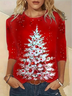 Women's Long Sleeve Tee T-shirt Spring/Fall Christmas Tree Printing Jersey Crew Neck Holiday Going Out Casual Top