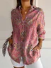Women Geometric Long Sleeve Shirt Spring/Fall Shirt Collar Daily Casual Top