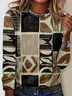 Women's Geometric Long Sleeve Blouse_ Spring/Fall Crew Neck Daily Casual Top