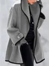 Women's Winter Outerwear Woolen Vintage Pocket Stitching Color Block Mid-long Hoodie Overcoat