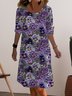 Women's Long Sleeve Spring/Fall Floral Jersey Dress Crew Neck Daily Going Out Casual Mini H-Line T-Shirt Dress