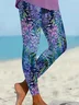Women's Casual Leaf Jersey All Season Long Floral Leggings