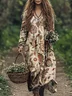 Women's Long Sleeve Spring/Fall Botanical Pattern Jersey Floral Dress V Neck Daily Going Out Casual Maxi A-Line T-Shirt Dress