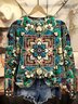 Women's Crew Neck Ethnic Casual Spring/Fall Long Sleeve Sweatshirt