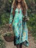 Women's Long Sleeve Spring/Fall Ethnic Jersey Dress V Neck Daily Going Out Casual Maxi A-Line T-Shirt Dress
