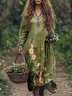Women's Long Sleeve Spring/Fall Floral Jersey Dress V Neck Daily Going Out Casual Maxi A-Line T-Shirt Dress