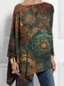 Women Ethnic Long Sleeve Blouse Spring/Fall Crew Neck Daily Casual Top
