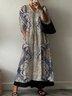 Women's Long Sleeve Spring/Fall Ethnic Jersey Dress V Neck Holiday Going Out Casual Maxi A-Line T-Shirt Dress