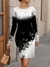 Women's Long Sleeve Spring/Fall Butterfly Jersey Dress Crew Neck Holiday Going Out Casual Mini H-Line T-Shirt Dress