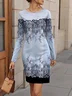 Women's Long Sleeve Spring/Fall Plants Jersey Dress Floral Holiday Going Out Casual Mini H-Line T-Shirt Dress