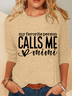 Women's Long Sleeve Blouse Spring/Fall Text Letters Cotton-Blend Crew Neck Daily Going Out Casual Top