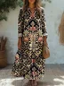 Women's Long Sleeve Spring/Fall Ethnic Jersey Dress V Neck Daily Going Out Casual Maxi A-Line T-Shirt Dress