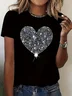 Women's Valentine's Day Heart Rhinestone Short Sleeve T-shirt