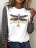 Women's Long Sleeve Tee T-shirt Spring/Fall Plaid Cotton Crew Neck Daily Going Out Vintage Top