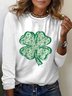 Women's St Patricks Day Four-leaf Clover Print Long Sleeve Crew Neck Floral T-shirt