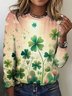 Women's Four-leaf Clover Long Sleeve Tee T-shirt Crew Neck Vintage Spring/Fall Top