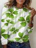 Women's St Patricks Day Four-leaf Clover Print Long Sleeve Floral T-shirt