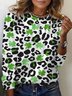 Women's St Patricks Day Four-leaf Clover Print Long Sleeve Floral T-shirt
