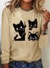 Women's Long Sleeve Tee T-shirt Spring/Fall Cat Jersey Crew Neck Daily Going Out Casual Top