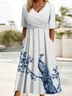 Women's Short Sleeve Summer Peacock Dress V Neck Holiday Going Out Casual Maxi A-Line