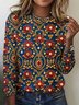 Women's Long Sleeve Tee T-shirt Spring/Fall Plaid Cotton Crew Neck Daily Going Out Vintage Top