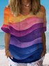 Women's Short Sleeve Blouse Summer Ombre Cotton Crew Neck Daily Going Out Casual Top