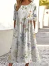 Women's 3D Printing Half Sleeve Summer Dress Crew Neck Daily Vintage Maxi Shirt Dress A-Line Dress