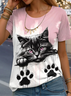 Women's Short Sleeve Tee T-shirt Summer Cat Jersey Crew Neck Daily Going Out Casual Top