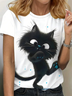 Women's Short Sleeve Tee T-shirt Summer Cat Jersey Crew Neck Daily Going Out Casual Top