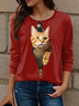 Women's Long Sleeve Tee T-shirt Spring/Fall Cat Jersey Crew Neck Daily Going Out Casual Top